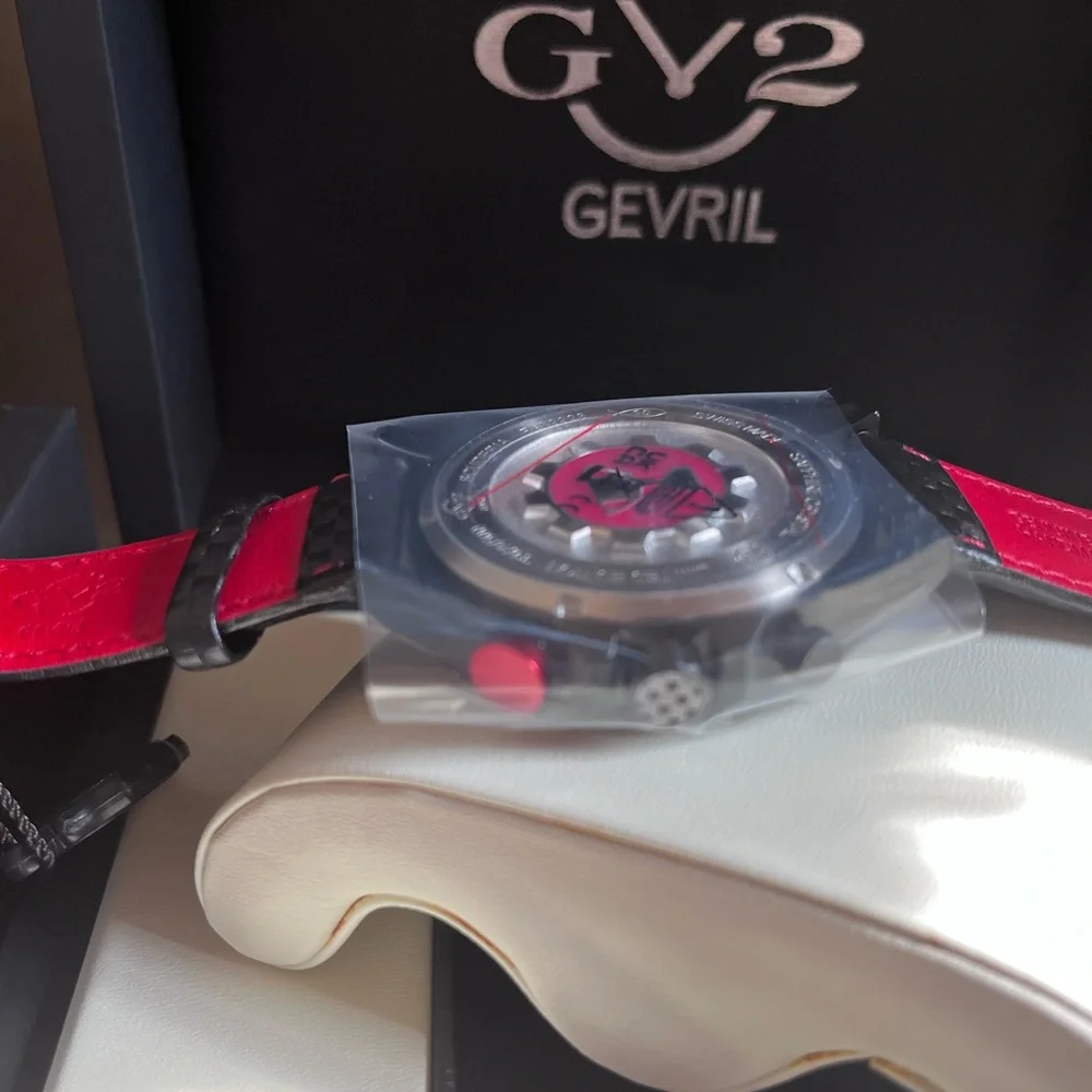 GV2 by Gevril Men's Scuderia Black Leather Watch 45mm